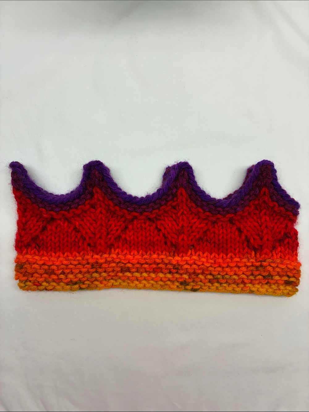 Handknit Kids Crown Headband in Red and Purple